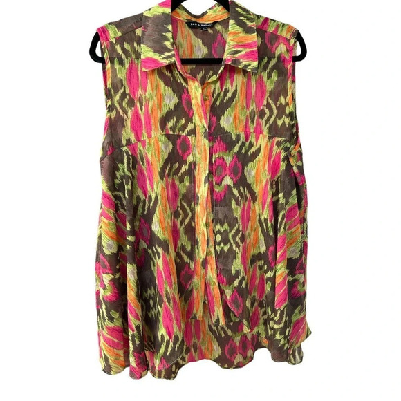 Zac & Rachel Size XL Bright Neon Tribal Flowy Layered Button Up - Picture 1 of 10